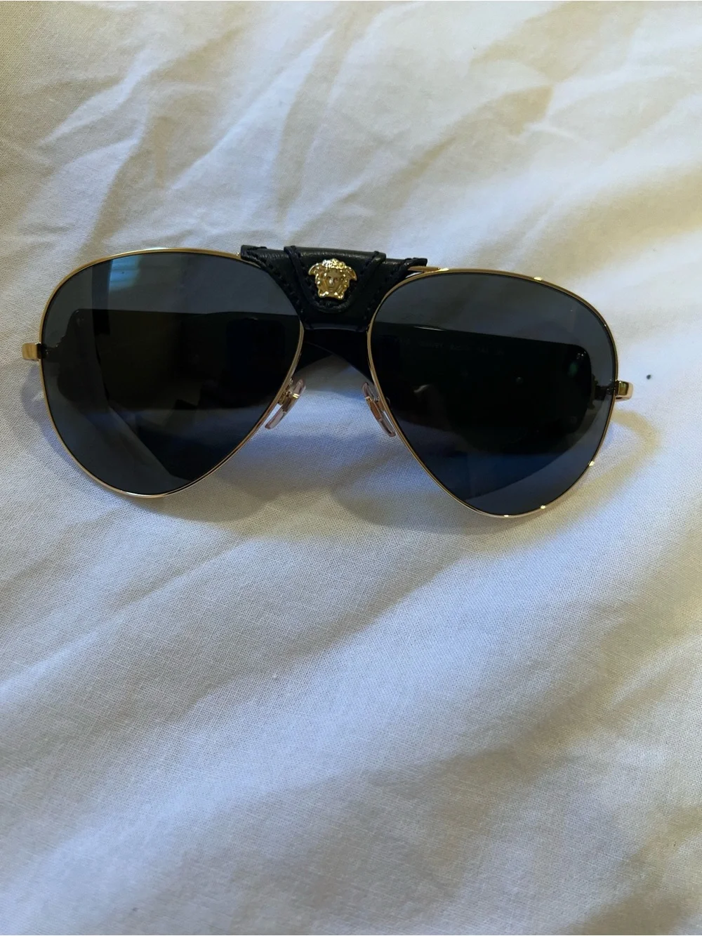 Versace sunglasses VE2150-Q (gold/black aviators with leather Medusa bridge)